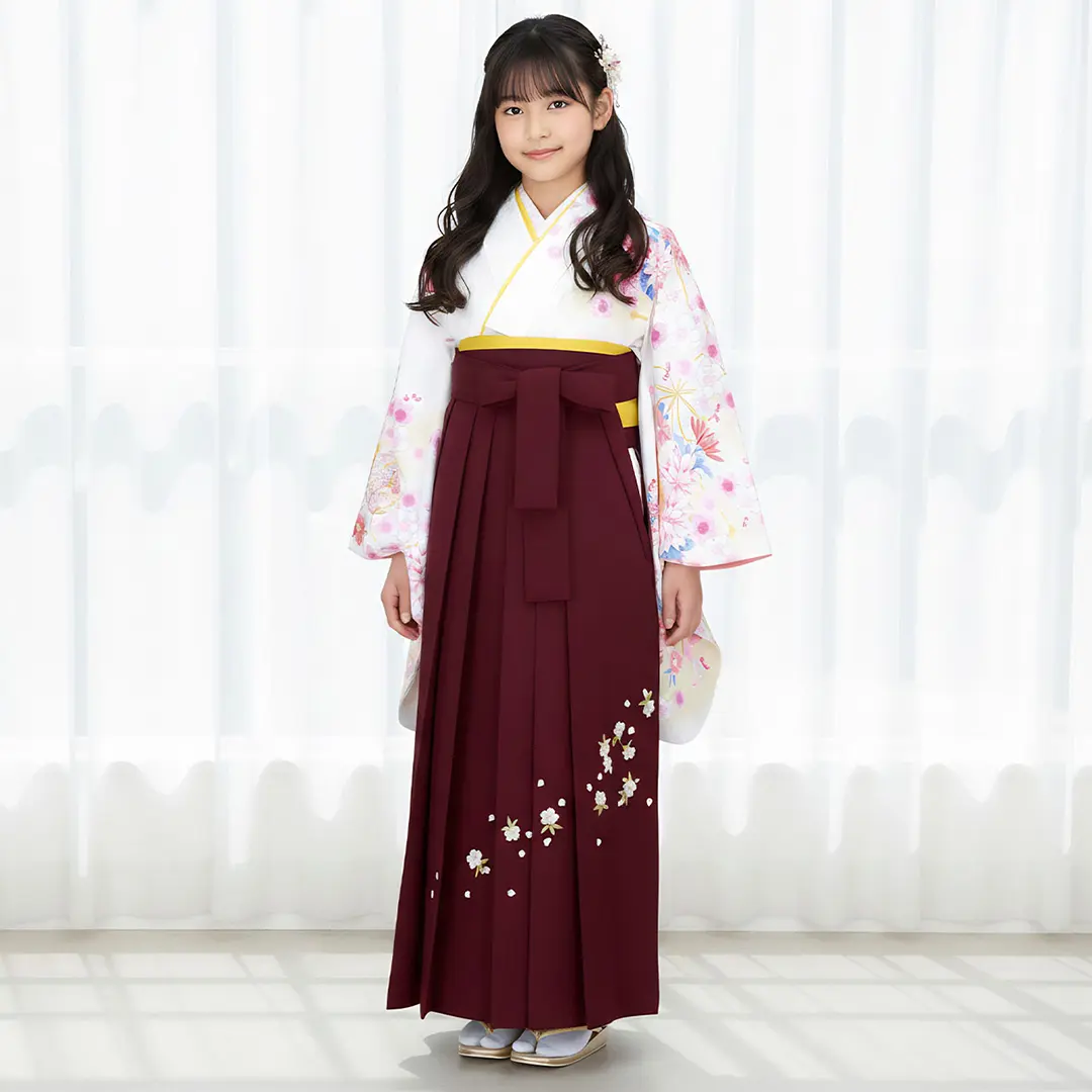 白地にうさぎ・臙脂袴（刺繍） （小学生）／卒業式／着用イメージ