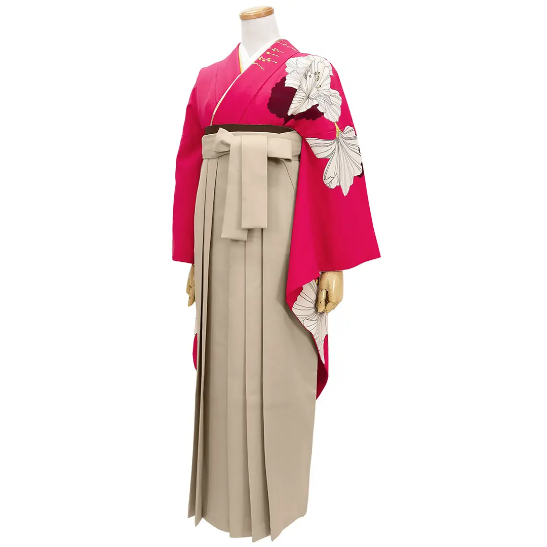 大正ロマンな洋花の振袖・グレージュ袴（無地） （振袖）／卒業式／斜め