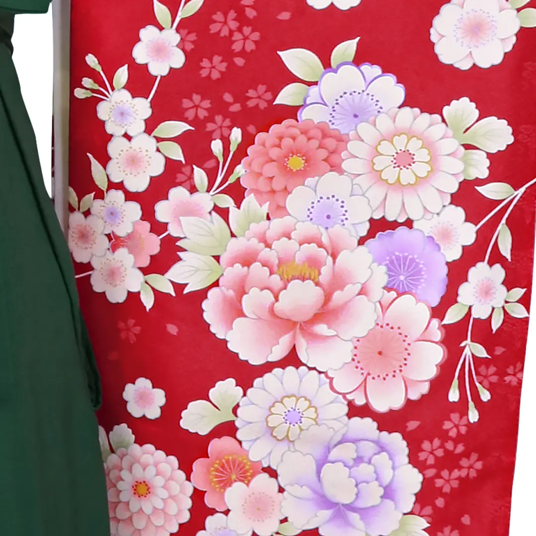 袴 単品 紐裏花刺繍柄 白無地 赤い花刺繍 袴下87cm 145～153cm 袴 単品 紐裏花刺繍柄 白無地 椿 袴丈87,91,95cm NO35200