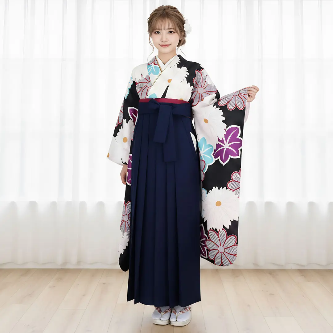 振袖フルセット(304) 女性袴　半幅帯　　★京友禅　特価品!! 卒業式 袴セット 赤 桜花藤牡丹(絹)(宅) レンタル 大学生 振袖袴