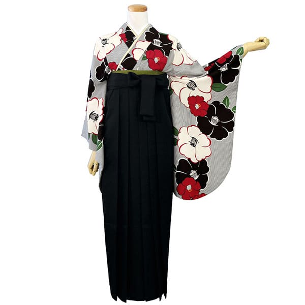 卒業式袴 袴3点セット 袴 椿 二尺袖 着物 大学生 卒業式 黒 小学生MS
