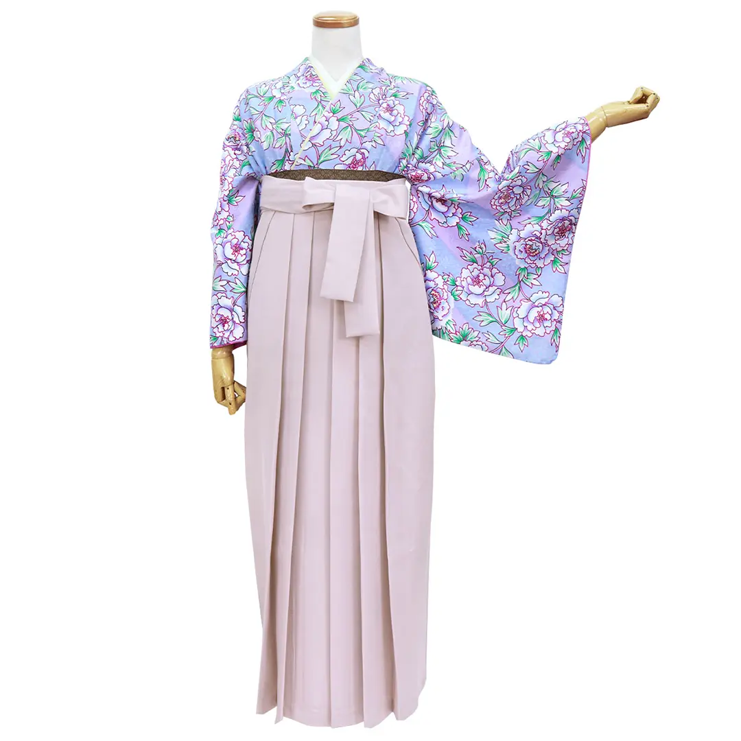 ラベンダー色に牡丹・くすみピンク袴（無地） （小袖）／卒業式 | 宅配