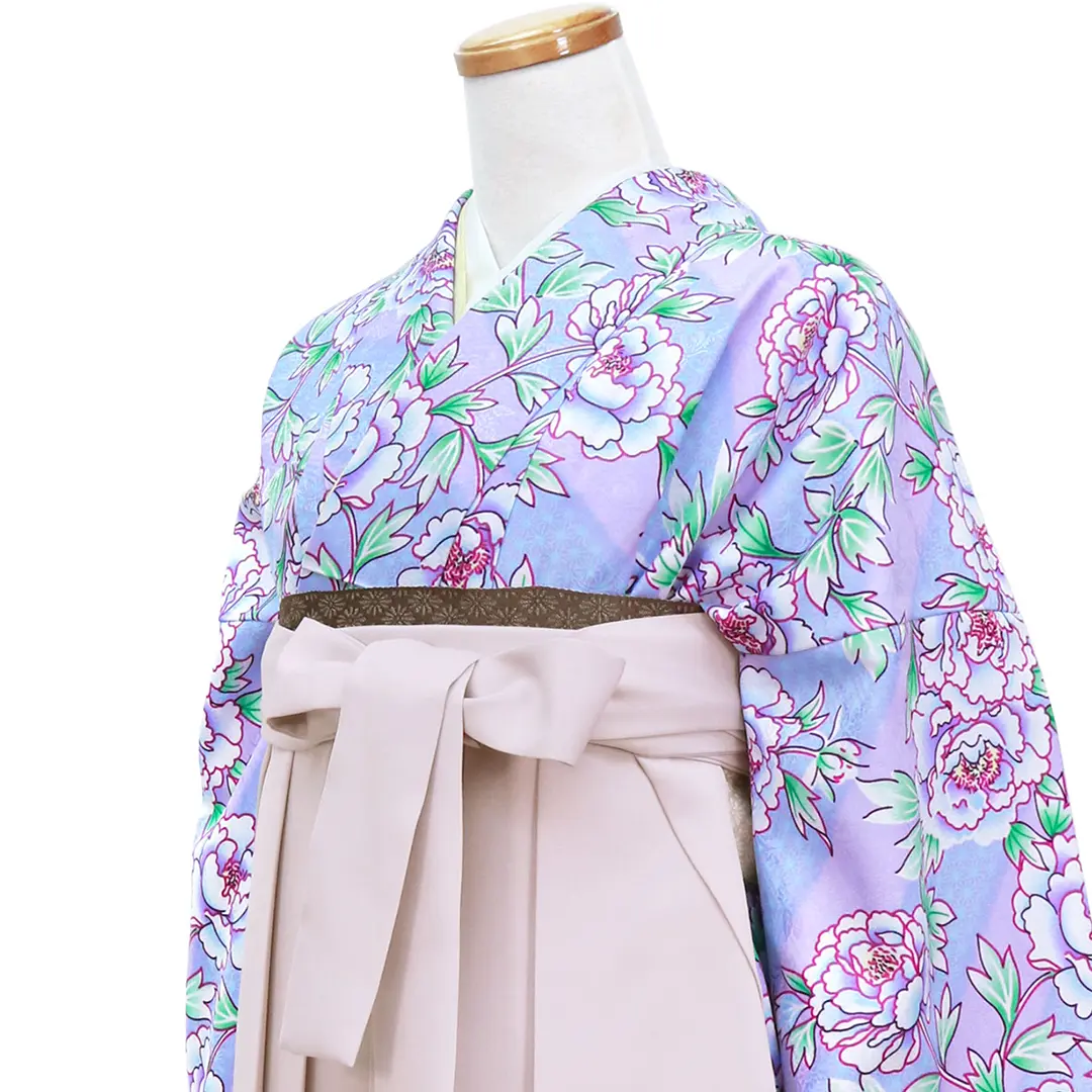 ラベンダー色に牡丹・くすみピンク袴（無地） （小袖）／卒業式 | 宅配