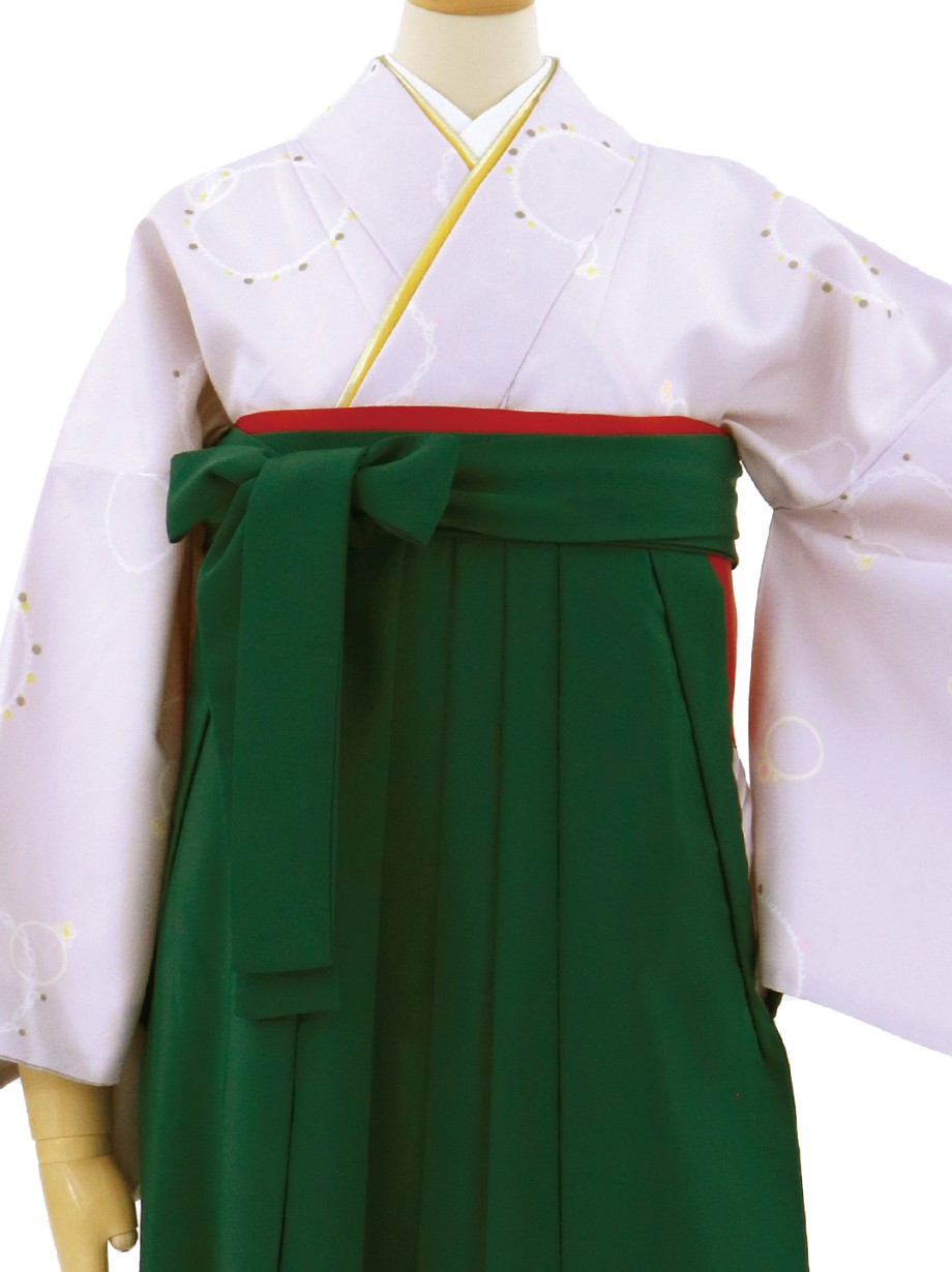 薄紫にジュエリーの小袖・緑袴（無地）／卒業式