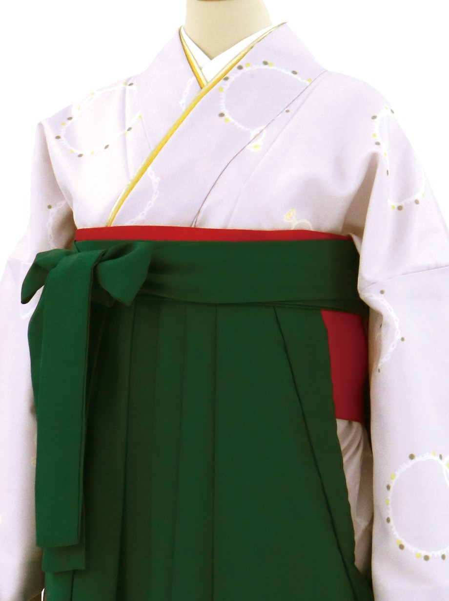 薄紫にジュエリーの小袖・緑袴（無地）／卒業式