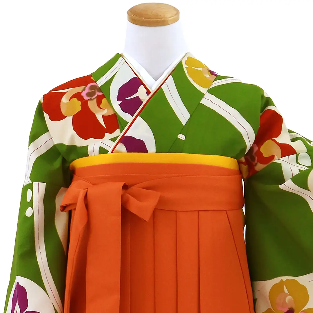 着物 黄色 オレンジ 花柄 カトレア 蘭 結婚式 パーティー お茶会 袴 ren-hms0250_1.jpg