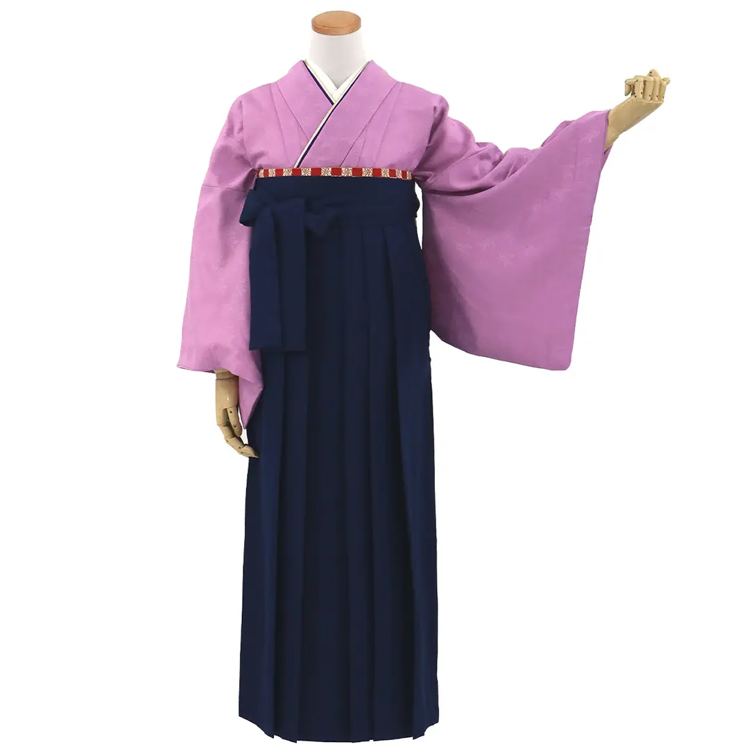 【先生におすすめ】アヤメ色の色無地・紺袴（無地） （小袖）／卒業式／正面