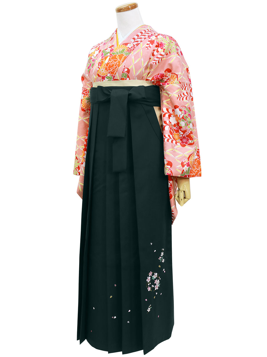 袴　濃紅✕緑 正統派古典 グリーン(緑色)/エンジ ボタン柄 大人っぽい 上品