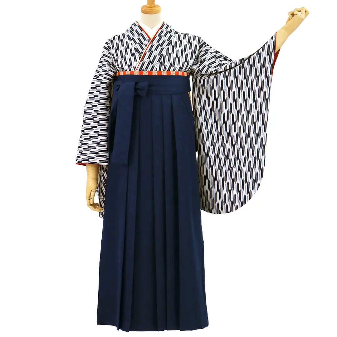 紺の小型矢絣・紺袴（無地） （二尺袖）／卒業式 | 宅配着物レンタルの