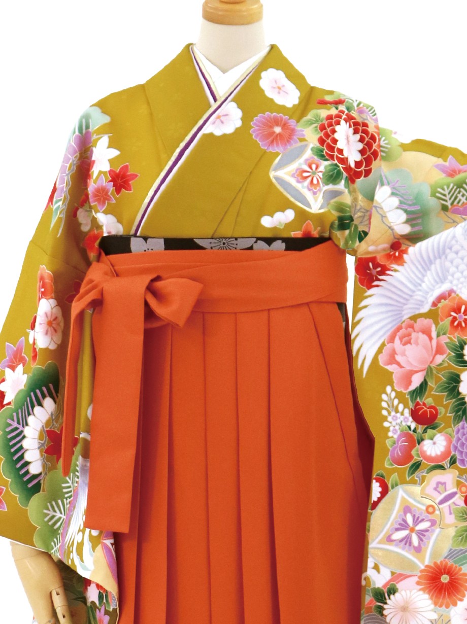 (7-132)馬乗袴　2尺2寸　桜柄　オレンジ　金　流水 金襴袴（納期約35日） メンズ レディース 馬乗り はかま 成人式