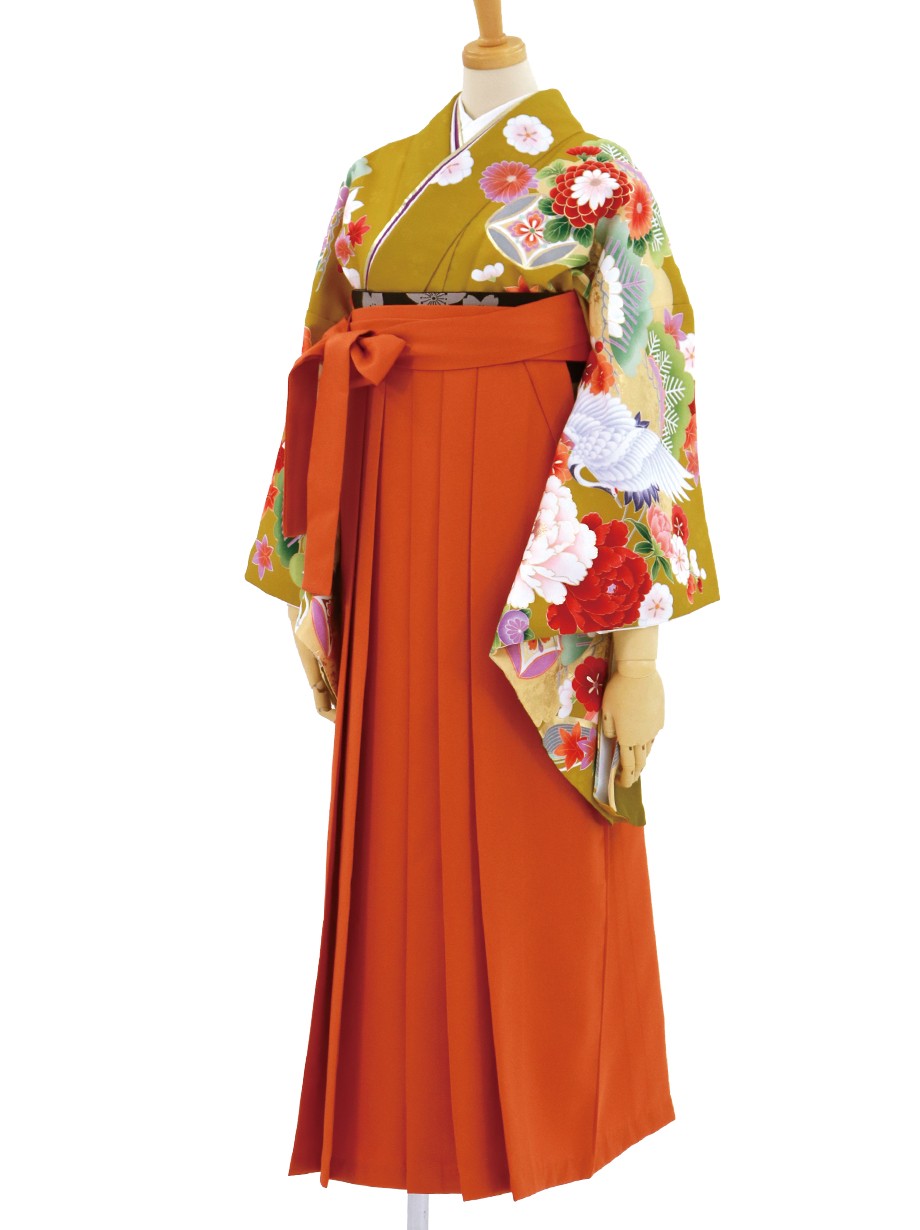 (7-132)馬乗袴　2尺2寸　桜柄　オレンジ　金　流水 金襴袴（納期約35日） メンズ レディース 馬乗り はかま 成人式