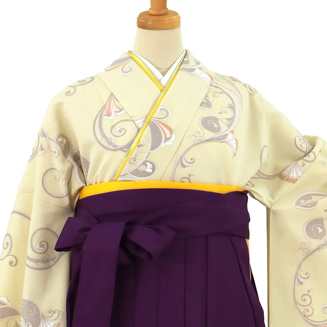 二尺袖 着物 袴 フルセット 長襦袢も含む 紫 黄色 袴変更可能 NO36140 h6509】【レンタル】二尺袖きもの 2点セット (二尺袖 / 長襦袢) 袴