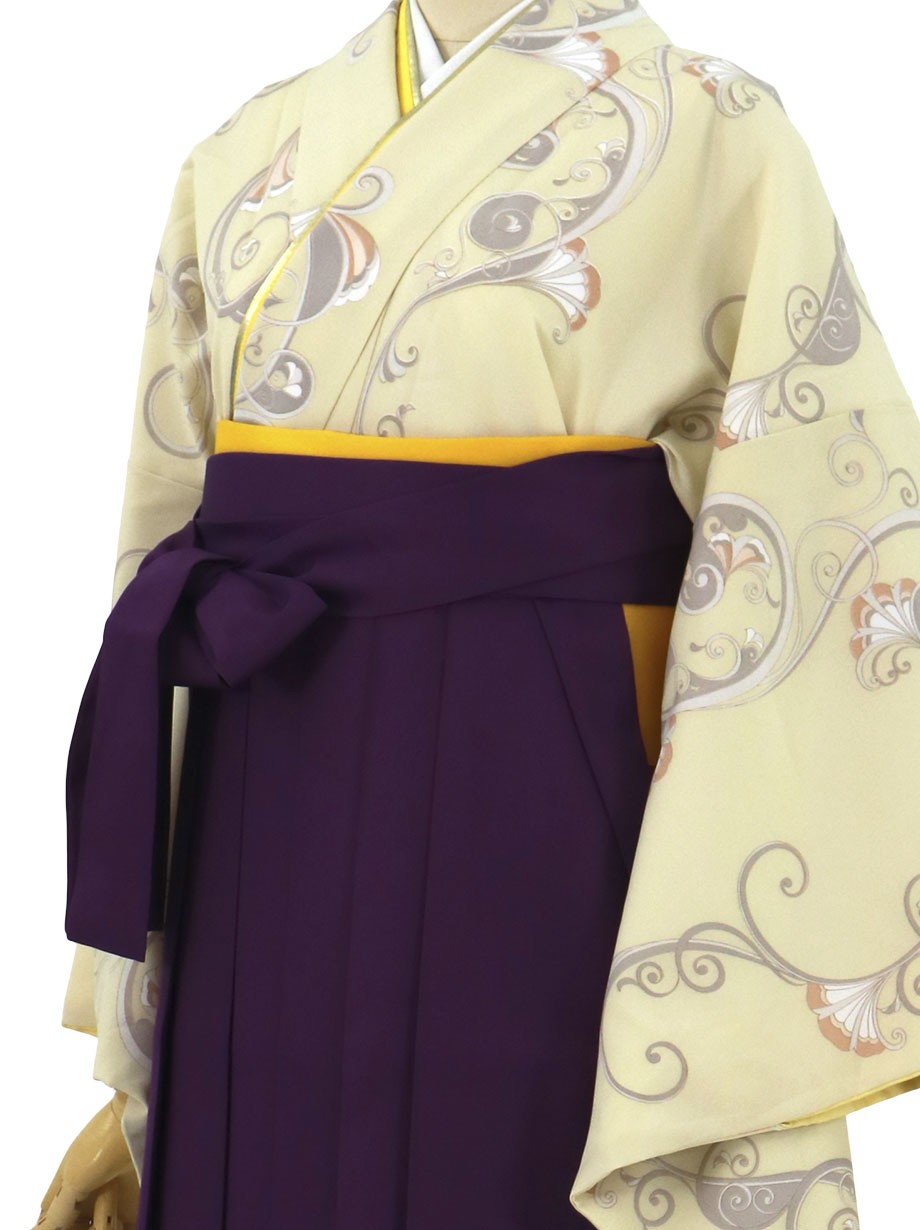 淡黄色地に蔦模様・紫袴（無地） （二尺袖）／卒業式 | 宅配着物