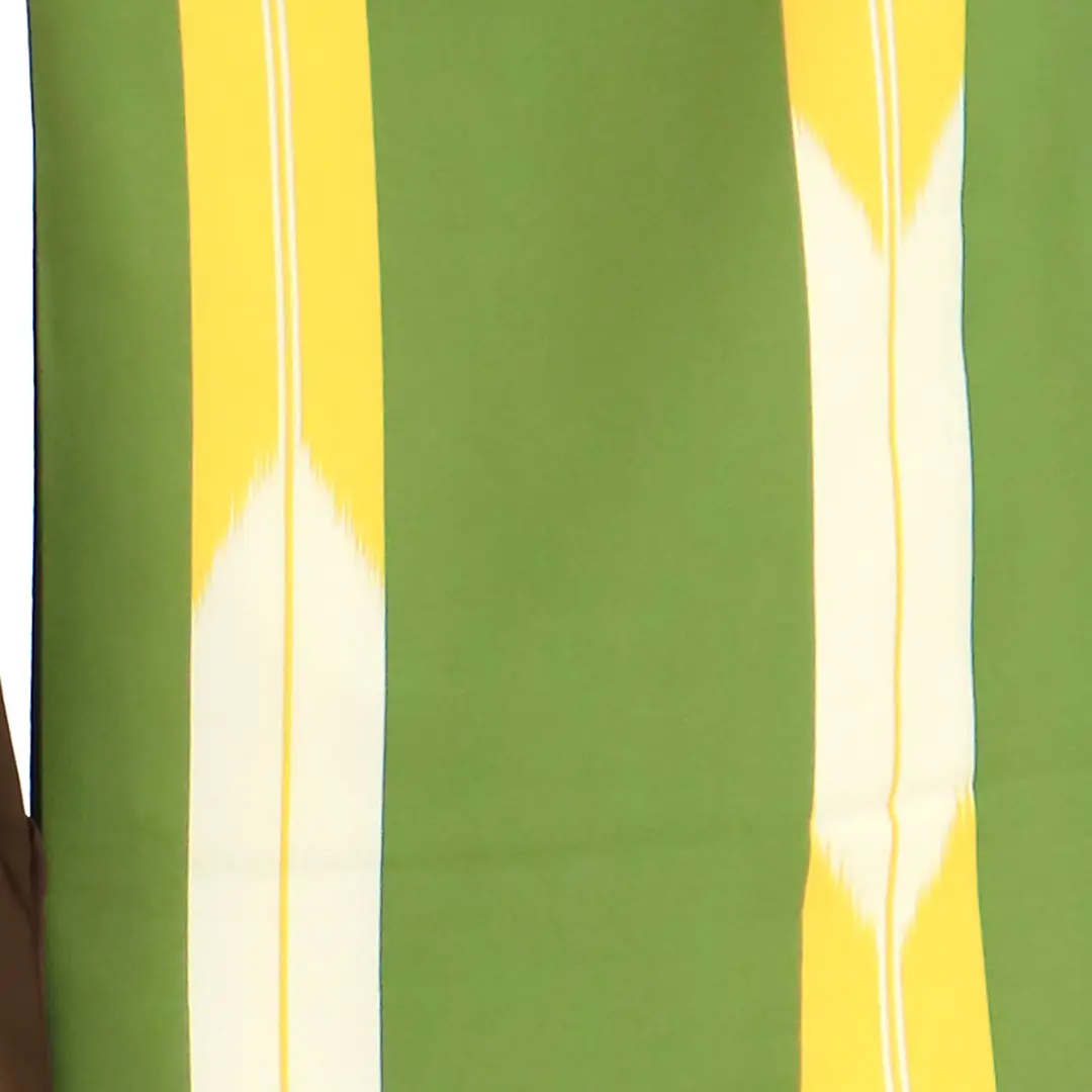 《伝統文様・矢絣》 緑地に黄色の矢絣・茶色袴（無地） （二尺袖）／卒業式／柄詳細