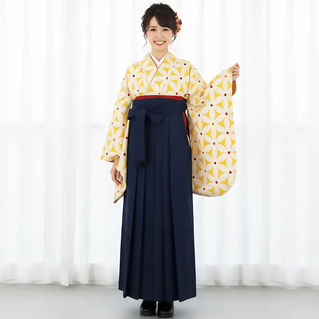 ≪ヒロミチナカノ≫芥子地に花模様・紺袴（無地） （二尺袖）／卒業式