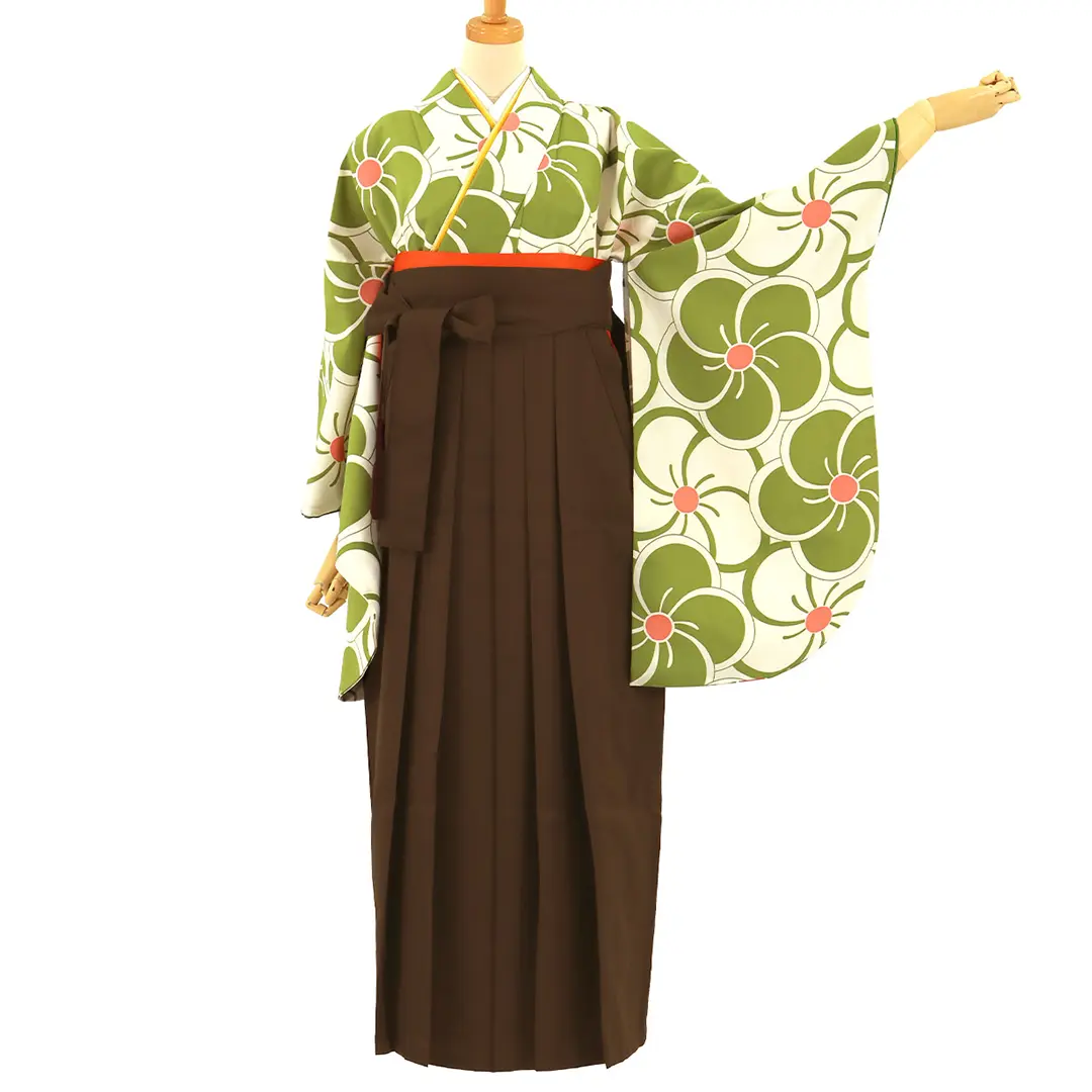卒業式 袴 無地 バイカラー 焦茶×白 単品 NO34027 袴レンタル｜卒業式｜全国宅配｜新コーデ 白地 雨桜＋茶色無地袴