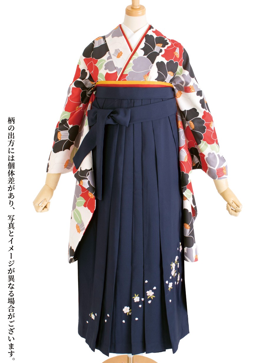 袴 単品 紐裏花刺繍柄 白無地 椿 袴丈87,91,95cm NO35200（卒業袴ﾚﾝﾀﾙ  