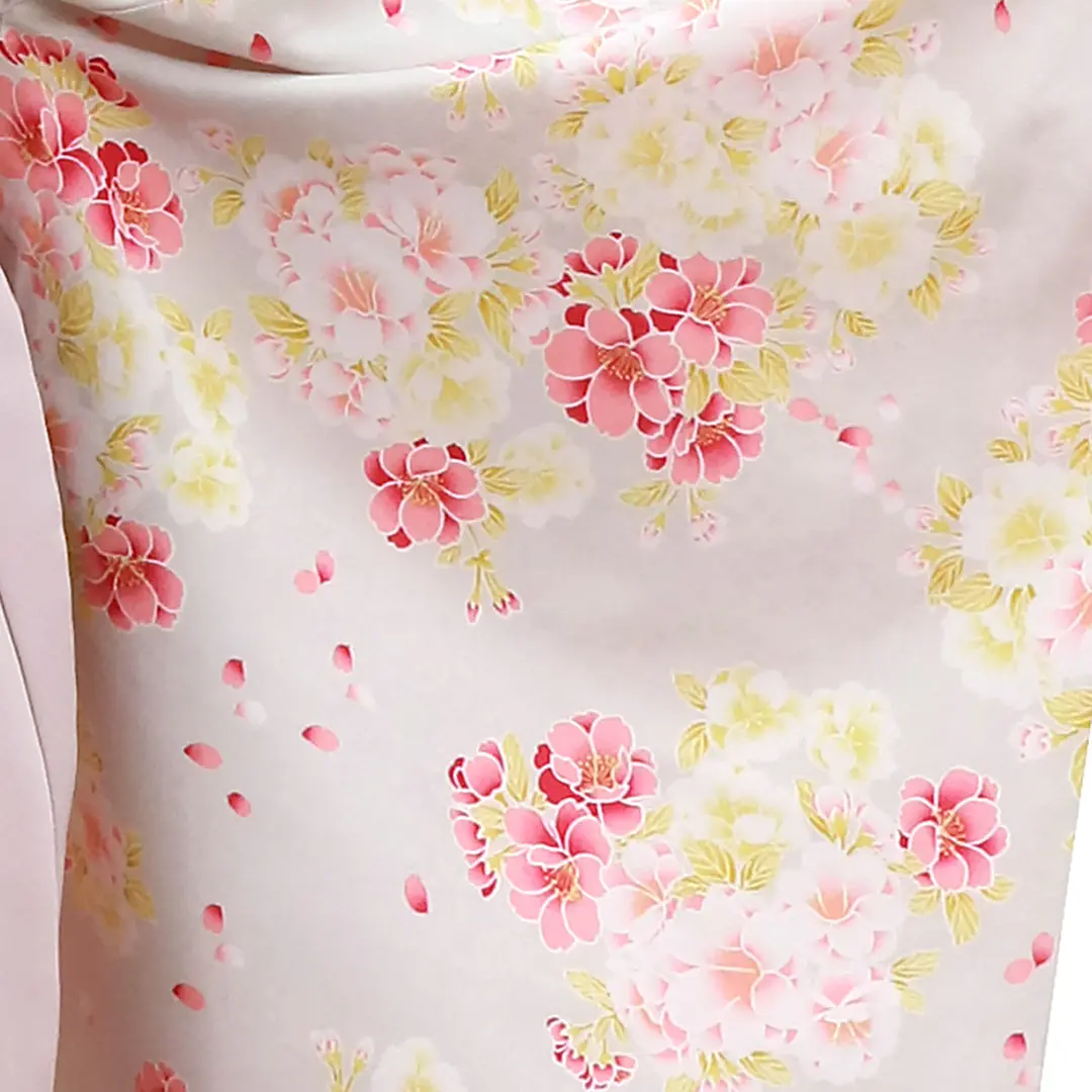 白灰地にピンクと白つつじ・くすみピンク袴（無地） （二尺袖）／卒業