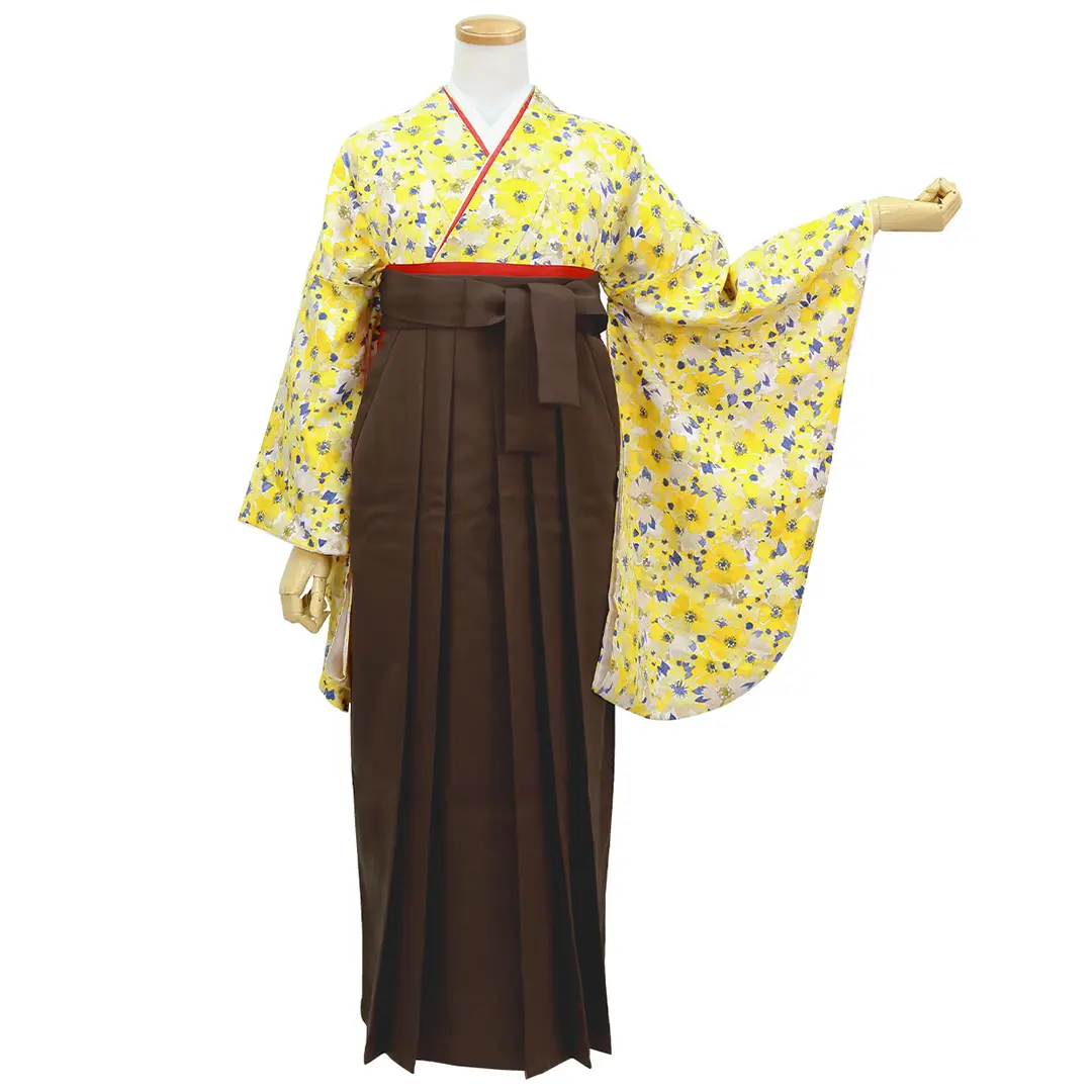 美品【花模様 金彩】袴セット 二尺袖 袷A-3456 中古品)卒業式袴セット「二尺袖：水色 笹と梅+袴：青紫×ぼかし刺繍