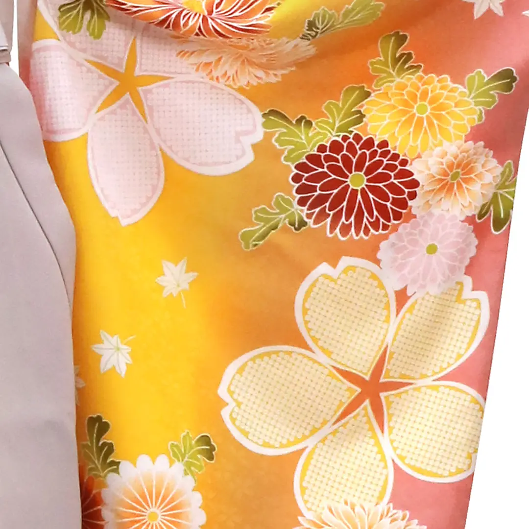 ★専用袴のみ販売★ 袴 山吹色 黄色 菊 S～Mサイズ 卒業式 黄色地に桜と菊・くすみピンク袴（無地） （二尺袖）／卒業式 | 宅配