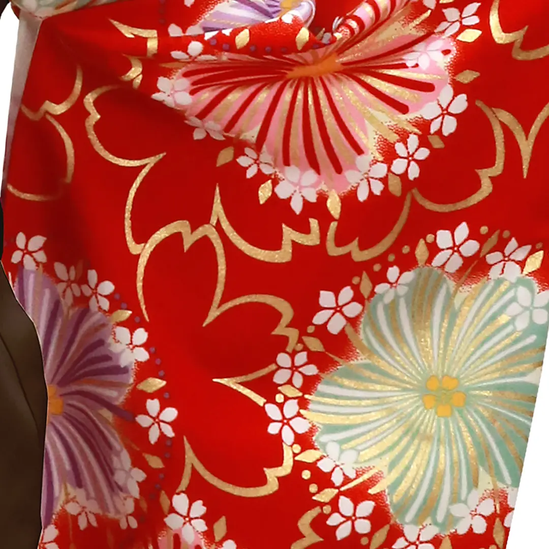 深緋（こきひ）地に桜柄・茶色袴（無地） （二尺袖）／卒業式 | 宅配