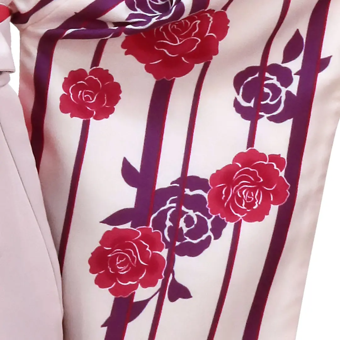 【人気セット】白地に紫の縞とバラ・くすみピンク袴（無地） （二尺袖）／卒業式／柄詳細