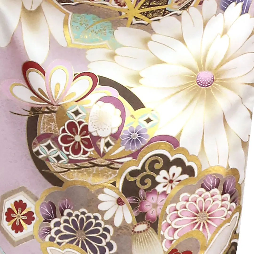 薄紫地にかわり椿と菊・紫袴（無地）（二尺袖）／卒業式／柄詳細