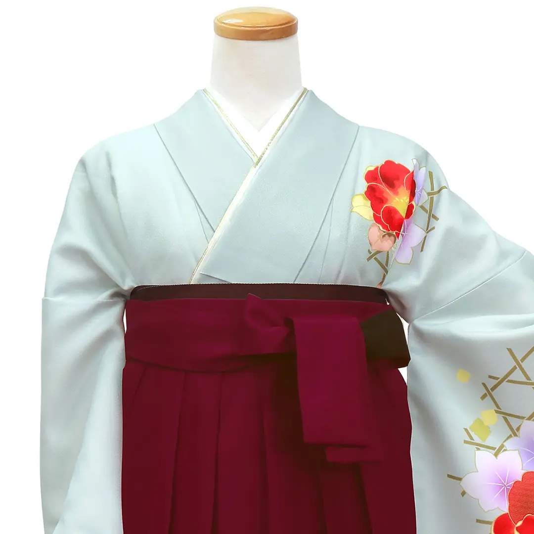 白灰に牡丹・赤袴（ぼかし） （二尺袖）／卒業式 | 宅配着物レンタルの