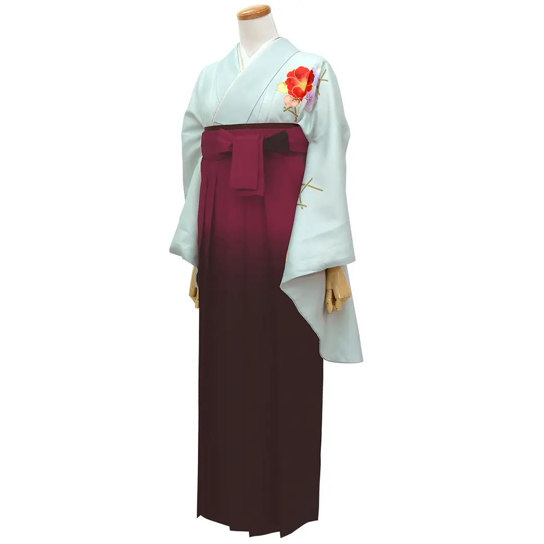 白灰に牡丹・赤袴（ぼかし） （二尺袖）／卒業式 | 宅配着物レンタルの