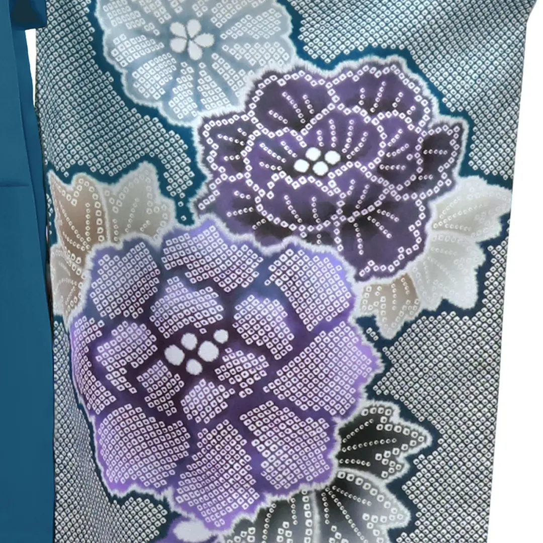 青地に疋田牡丹・青袴（無地）（二尺袖）／卒業式 袖詳細