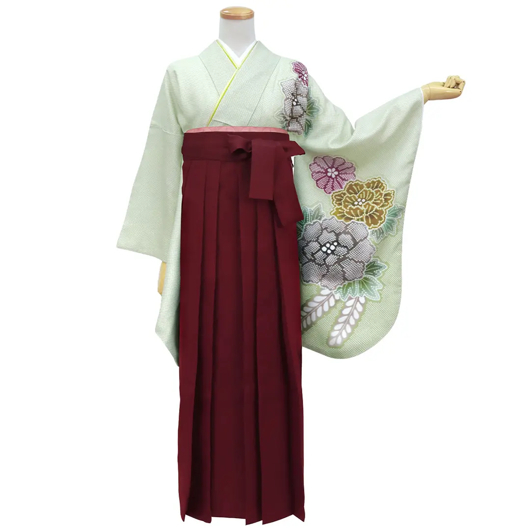 二尺袖 袴フルセット 絵羽 染疋田 牡丹 ショート丈 うす茶 NO39280 SOUBIEN（創美苑） 二尺袖 単品 着物 ショート丈 レディース 絵羽柄