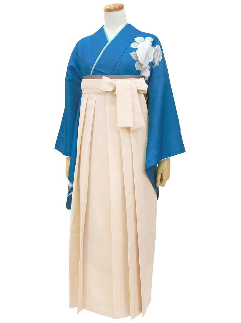 青地に鈴と牡丹・アイボリー袴（無地） （二尺袖）／卒業式 | 宅配着物