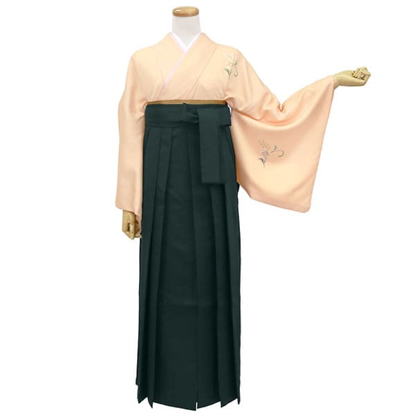 コーラルに小花・深緑袴（無地） （小袖）／卒業式