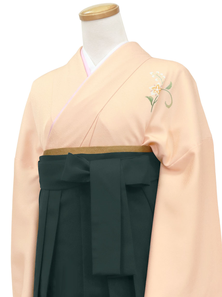 コーラルに深緑袴（無地）（小袖）／卒業式