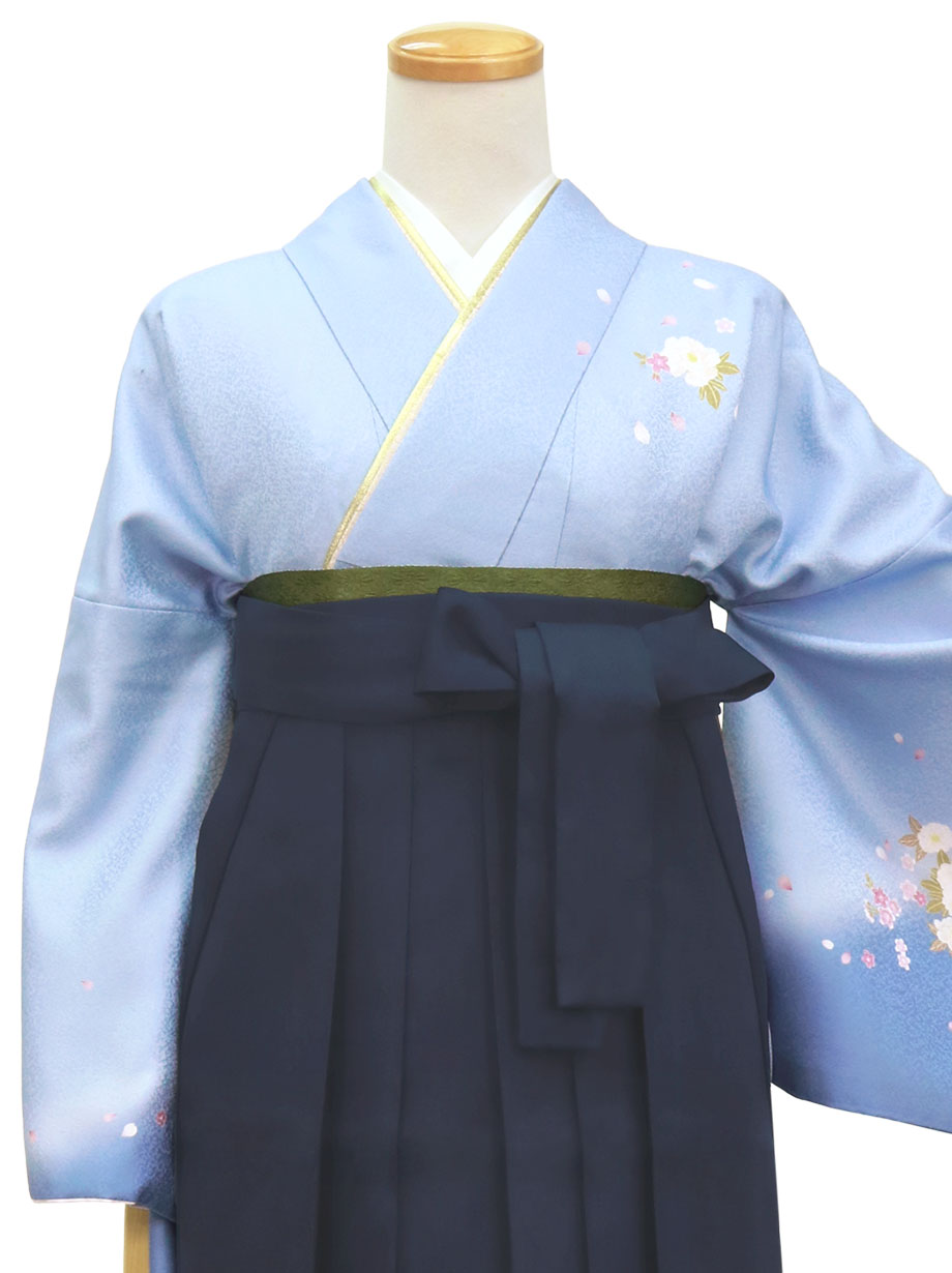青地に牡丹・紺袴（無地）（小袖）／卒業式