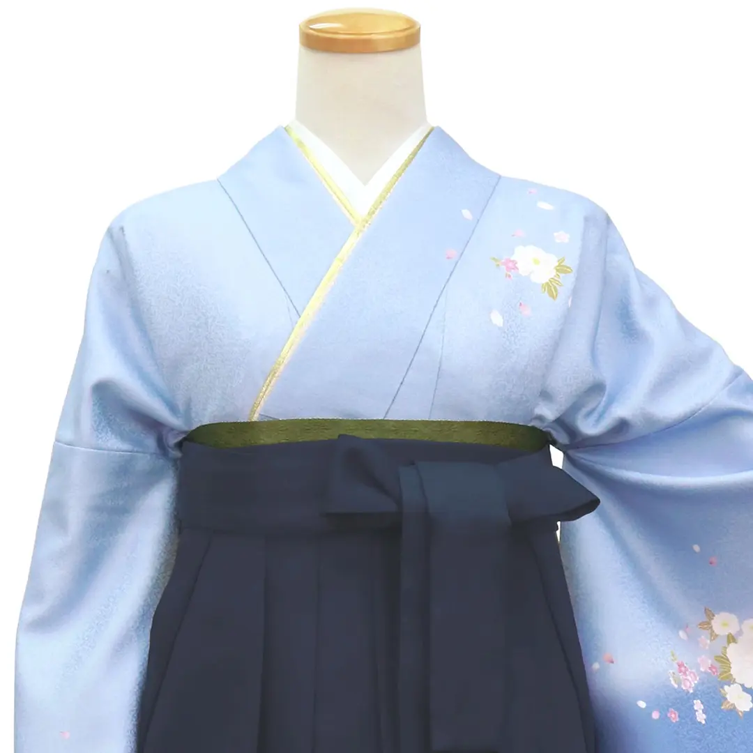 【先生におすすめ】青地に牡丹・紺袴（無地） （小袖）／卒業式／正面詳細