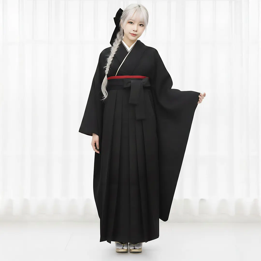 黒レースの振袖・黒袴（無地） （振袖）／卒業式／着用イメージ