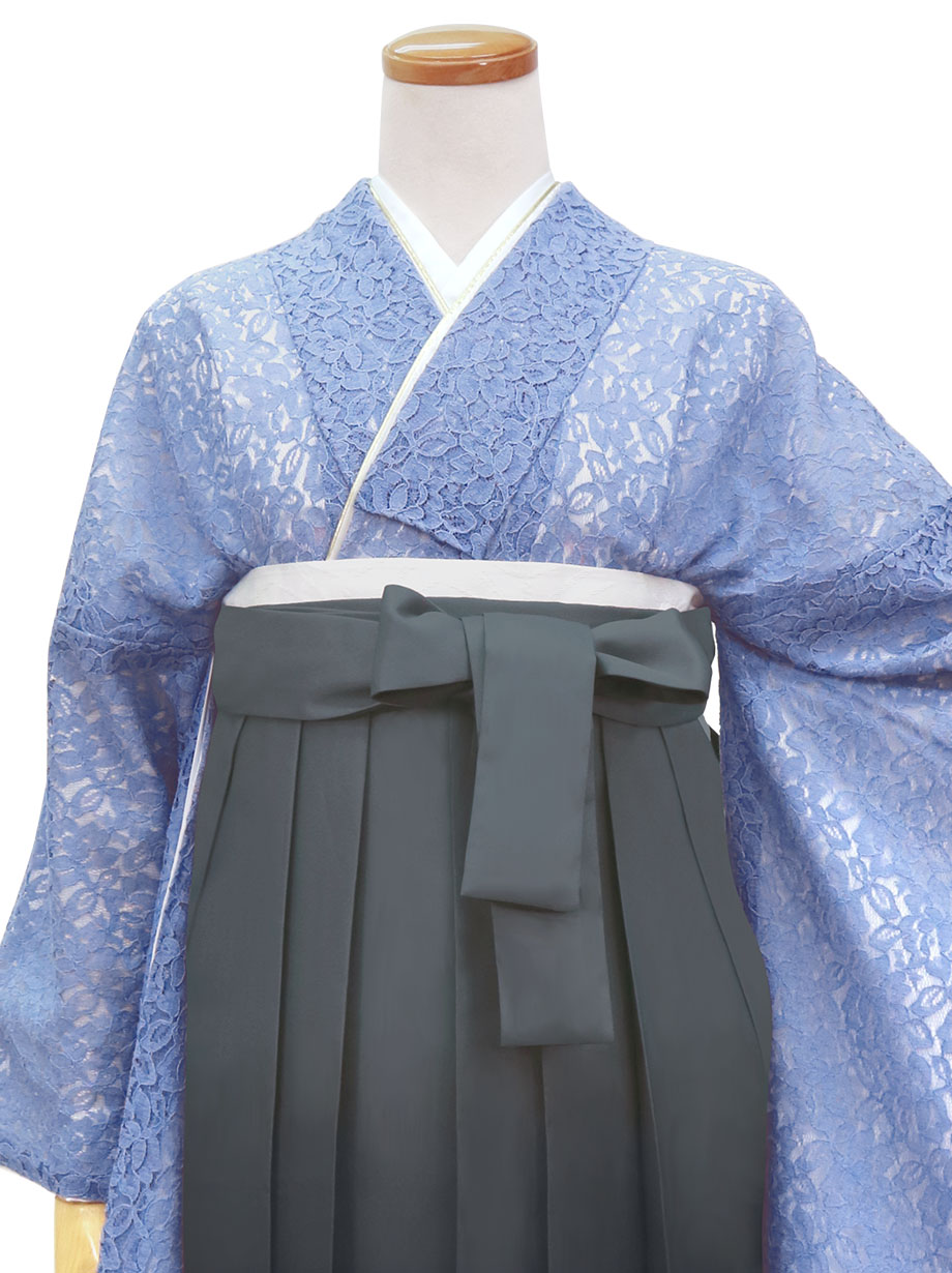 青レースの振袖・黒袴（ぼかし） （振袖）／卒業式 | 宅配着物