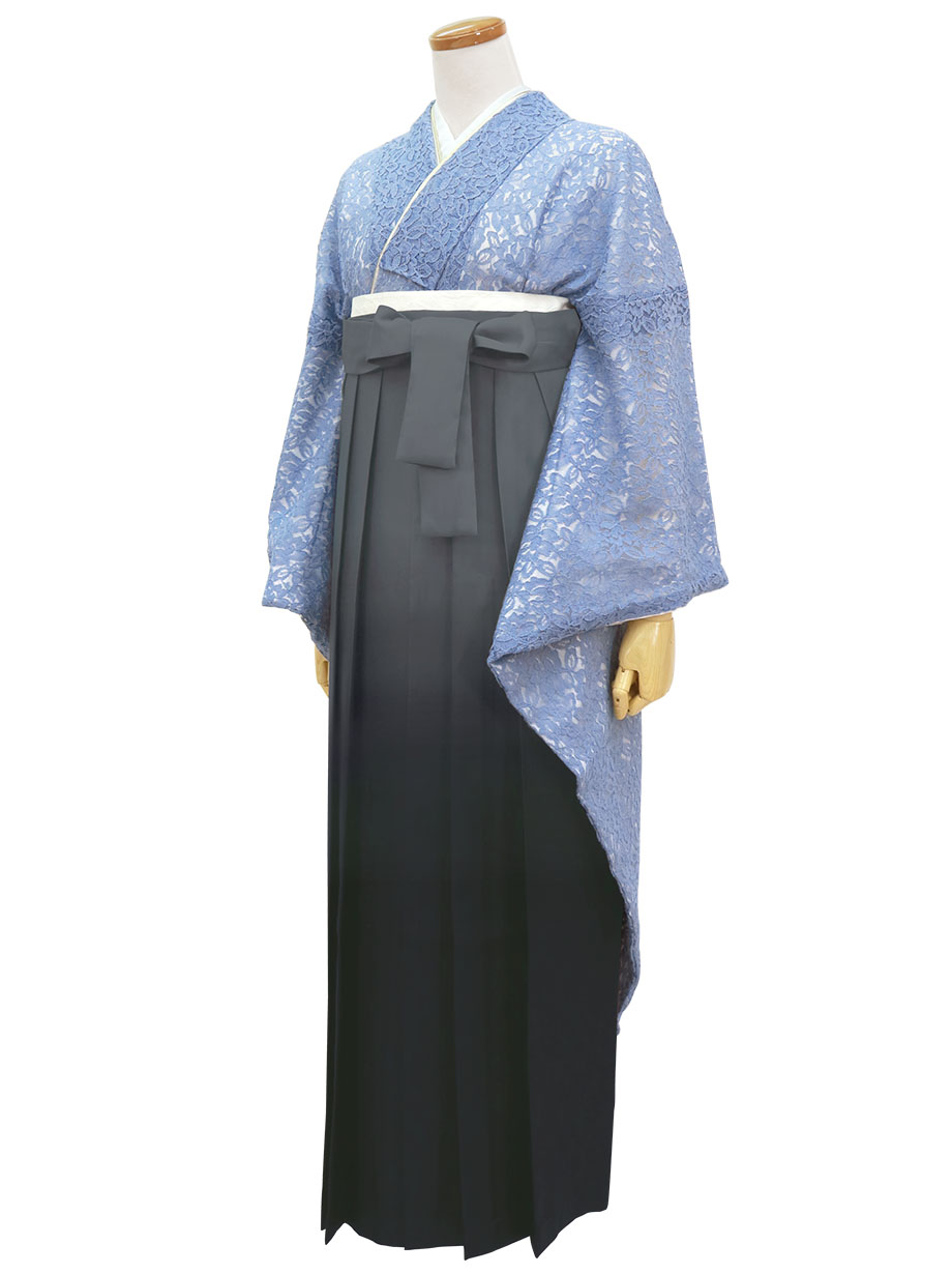 青レースの振袖・黒袴（ぼかし） （振袖）／卒業式 | 宅配着物