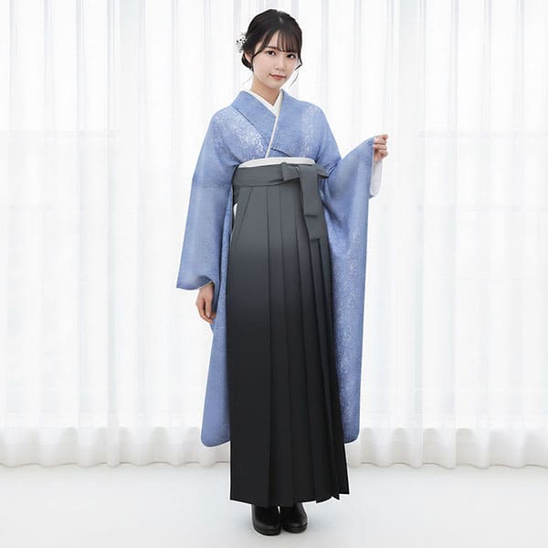 青レースの振袖・黒袴（ぼかし） （振袖）／卒業式 | 宅配着物レンタル
