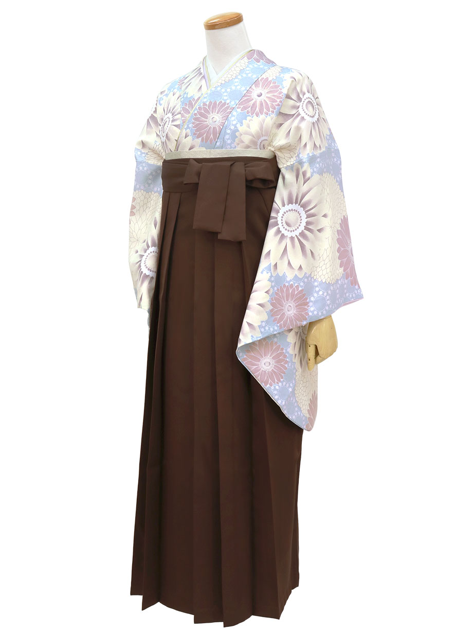 マーガレット柄　袴　即発送可能 着物〉クリーム色 マーガレット柄 着物 〈袴〉紫色 花王冠刺繍袴