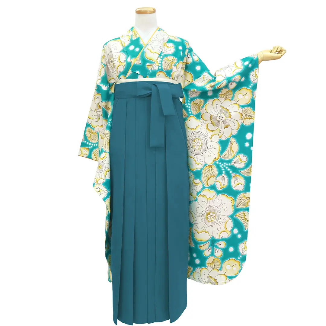 浅葱地に辻が花調・青袴