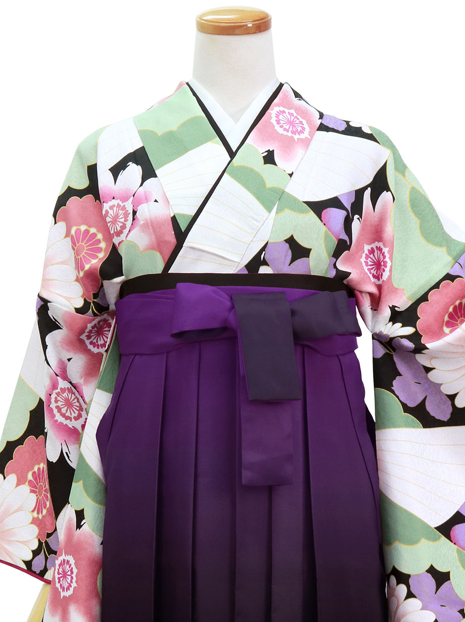 黒地の幾何学模様に菊・紫袴（ぼかし） （振袖）／卒業式 | 宅配