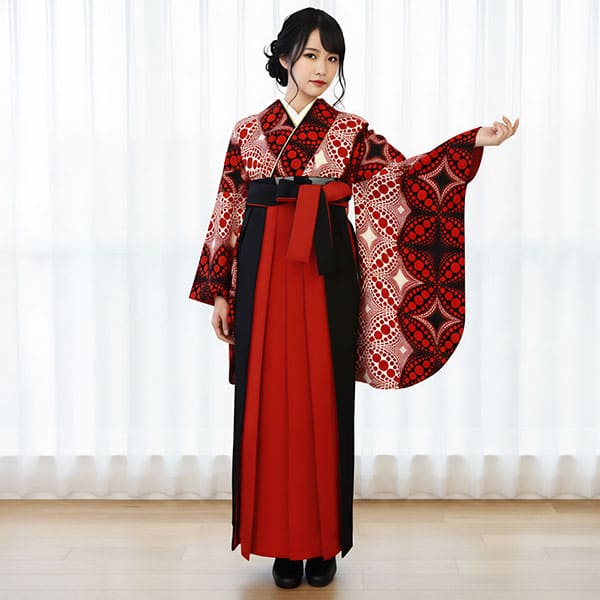二尺袖 着物 袴フルセット 小紋 ショート丈 赤 梅 袴変更可能 NO41380 レディース 袴用着物単品 二尺袖着物 小振袖 袴専用ショート丈 絵羽