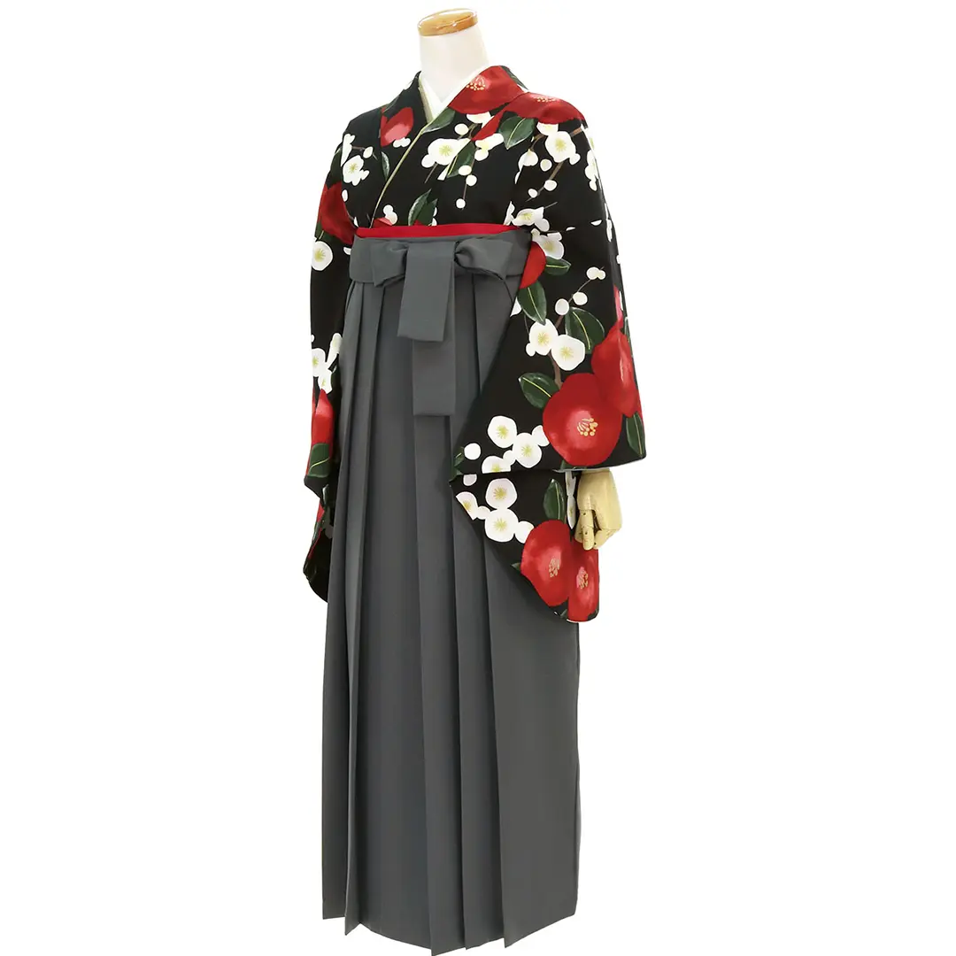 ゆる袴　椿＆すずらん柄　2枚セット ゆる袴 椿＆すずらん柄 2枚セット 3点SET]紅藍椿柄