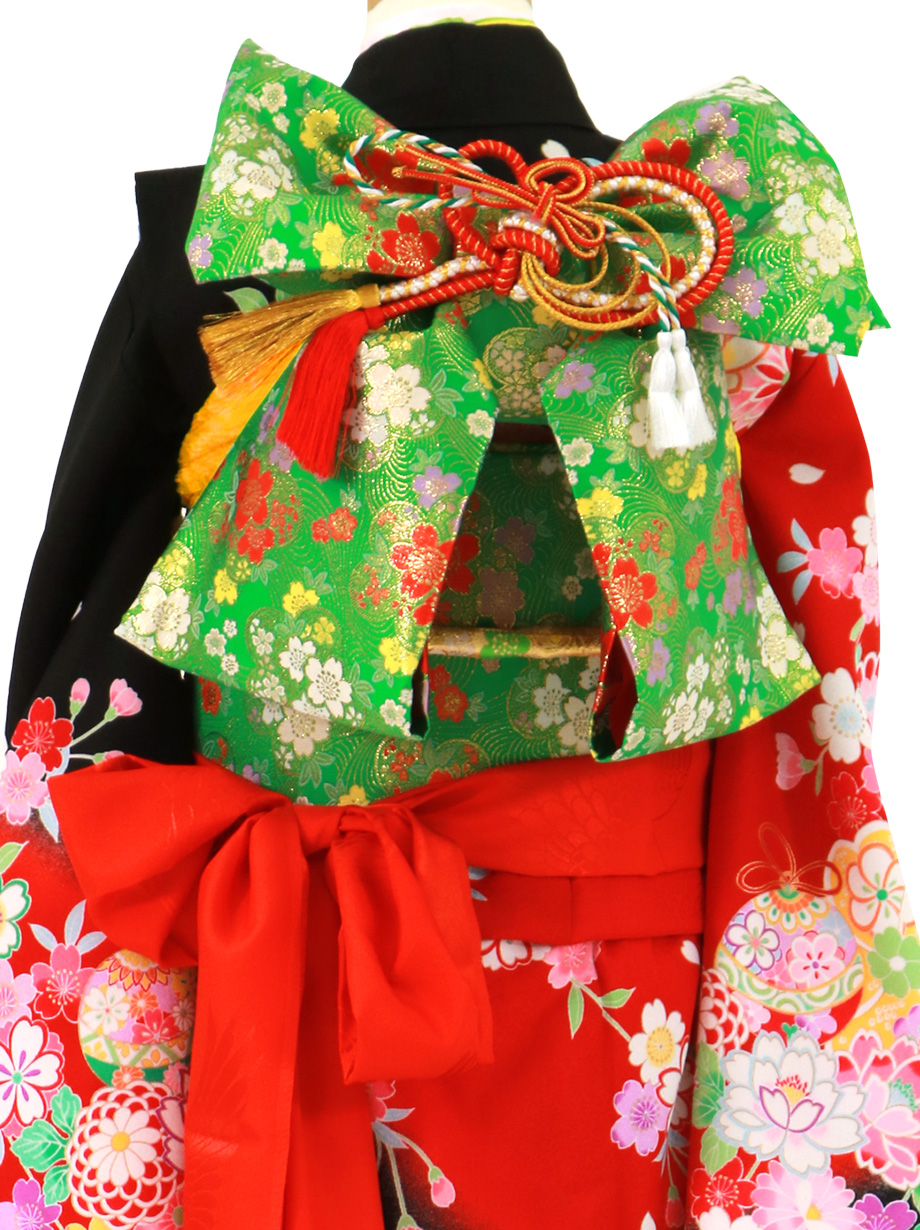 赤と黒に桜と鈴の着物／七五三・七歳女の子｜宅配着物レンタルの京都か