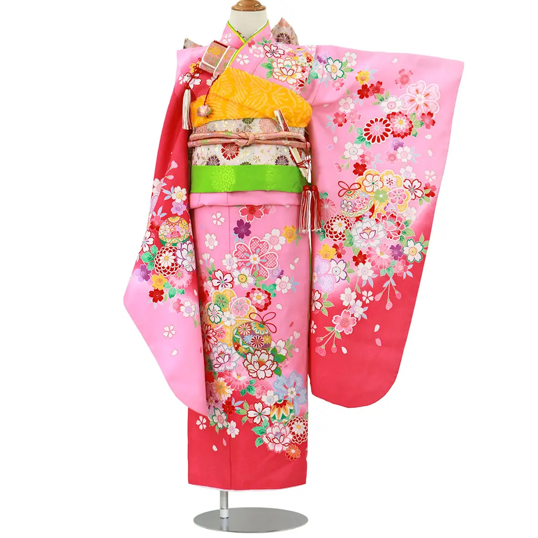 412ag60,小物類付き□七五三 七歳 女児 着物&袋帯&長襦袢 毬 枝垂れ桜 412ag60,小物類付き□七五三 七歳 女児 着物&袋帯&長襦袢 毬