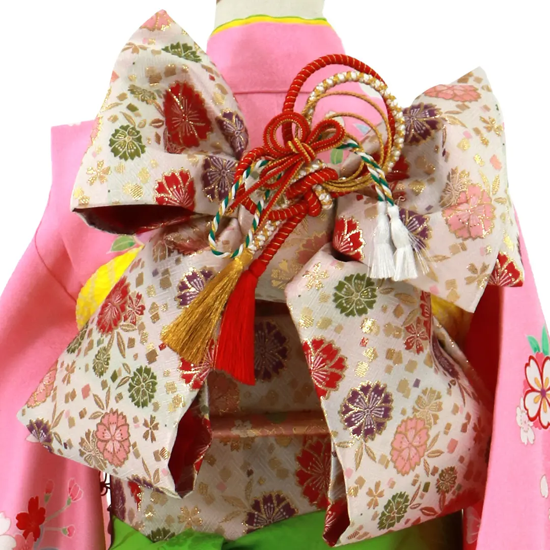 桃色地に桜と鈴の着物／七五三・七歳女の子 | 宅配着物レンタルの京都