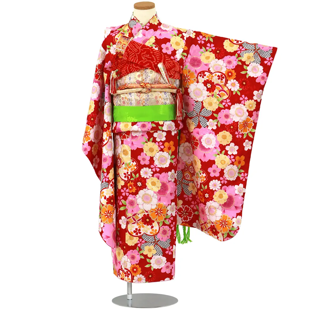 紅色地に桜の着物／七五三・七歳女の子 | 宅配着物レンタルの