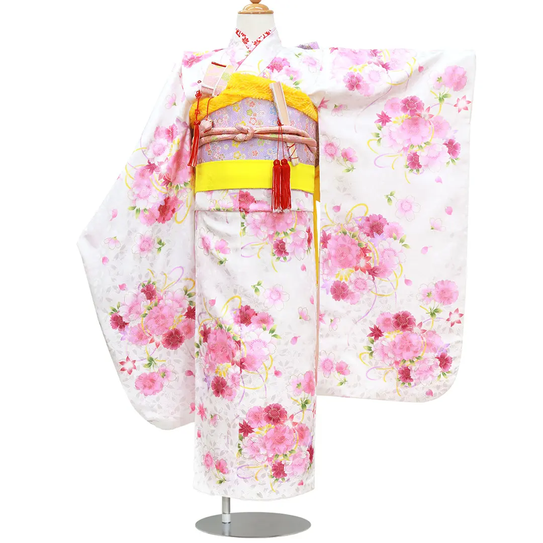 白地に桜とリボン／七五三・七歳女の子 正面